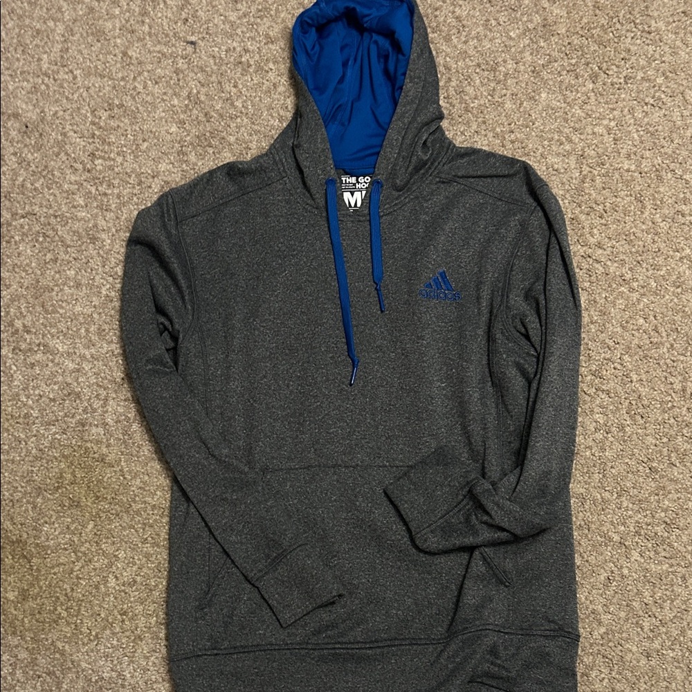 Adidas Men's Charcoal Hoodie with Royal Blue Details